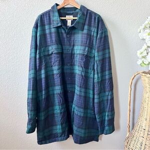 NWT L.L Bean XXXL-Tall Flannel Shirt, Black Watch Green, Blue  Item# 298190